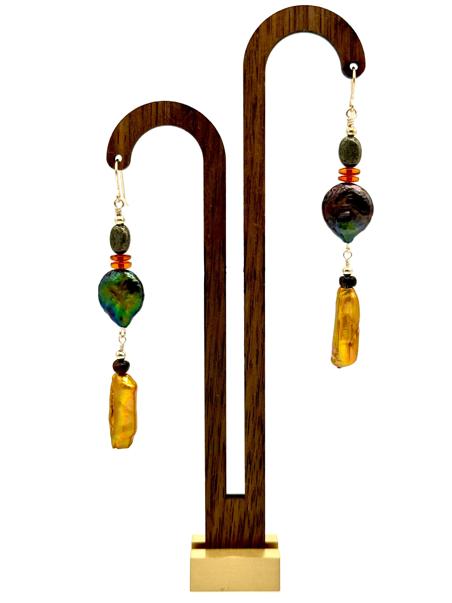 Pyrite, Hessonite, Freshwater Pearl, Opal, Gold Filled Hardware.