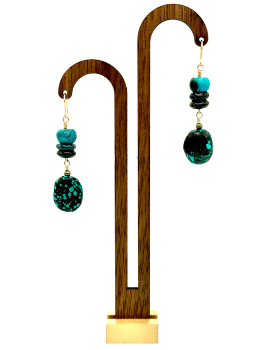 Turquoise, Tourmaline Heishi, Pyrite, Gold Filles Hardware